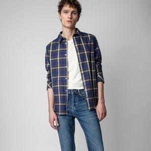 Zadig & Voltaire Stan Lc Flannel Check Blue Medium NWT